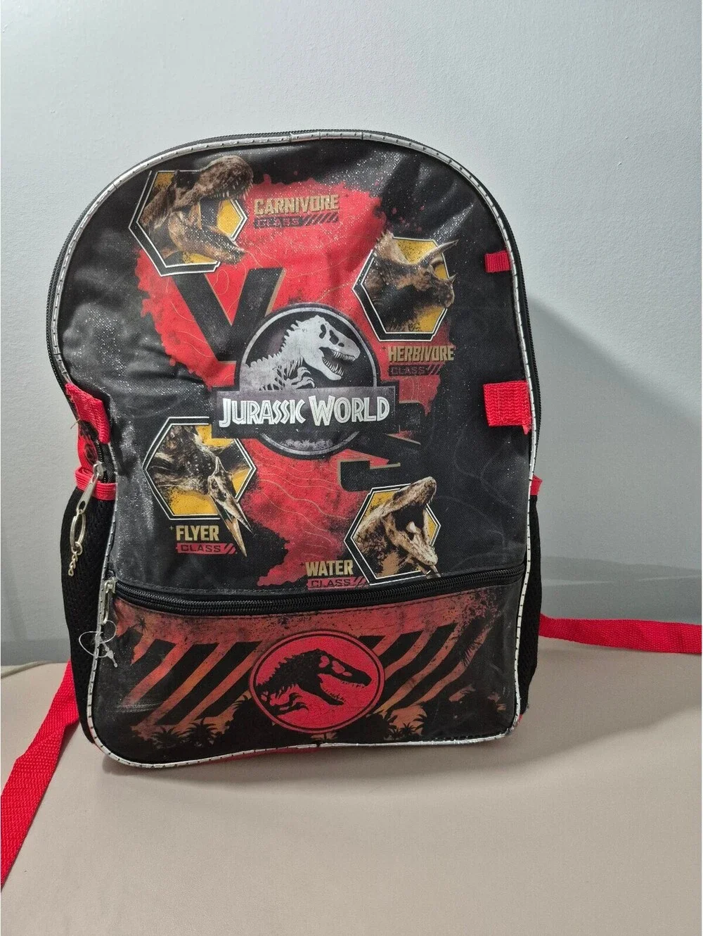 Jurassic World Kids Backpack Red Black Dinosaur School Bag